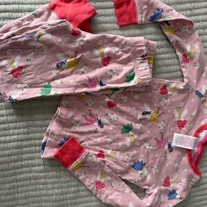 Mini Boden Pink Floral Pajama Set with Red Trim